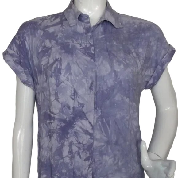 LULUS Shirt Dress, XS, Purple Tie-dye, Short sleeve, button front, Rayon - Picture 2 of 13